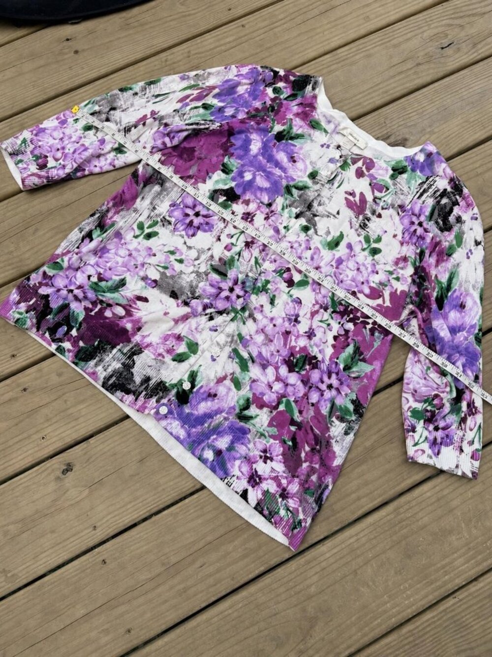 CJ Banks Women’s 1X Floral Button Front Cardigan Purple Green Plus Size - Picture 2 of 8